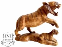 Vintage African Tiger Cub Carving Ornament Statue Wooden Wood Display Large Decor Animal Africa circa 1980-90's