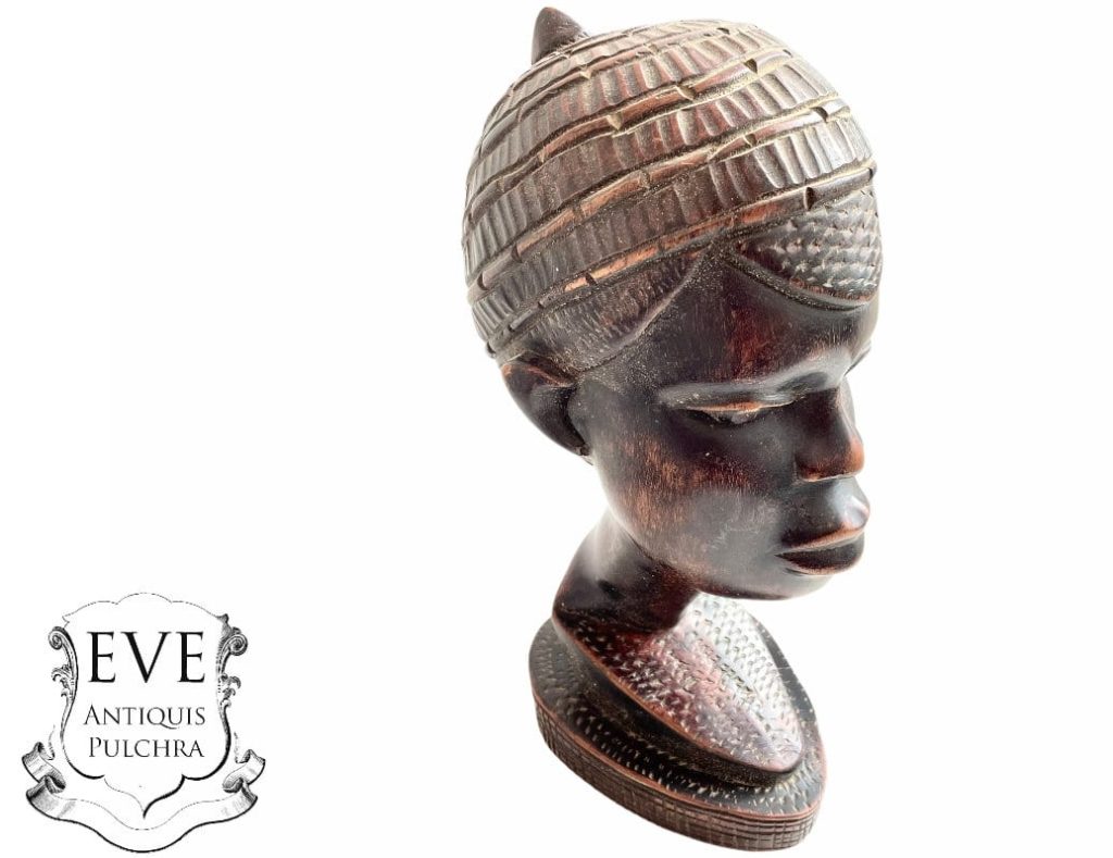 Vintage African Capped Boy Bust Wooden Standing Decor Carved Statue Carving Sculpture Wood Tribal Art c1970-80’s