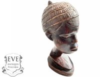 Vintage African Capped Boy Bust Wooden Standing Decor Carved Statue Carving Sculpture Wood Tribal Art c1970-80's