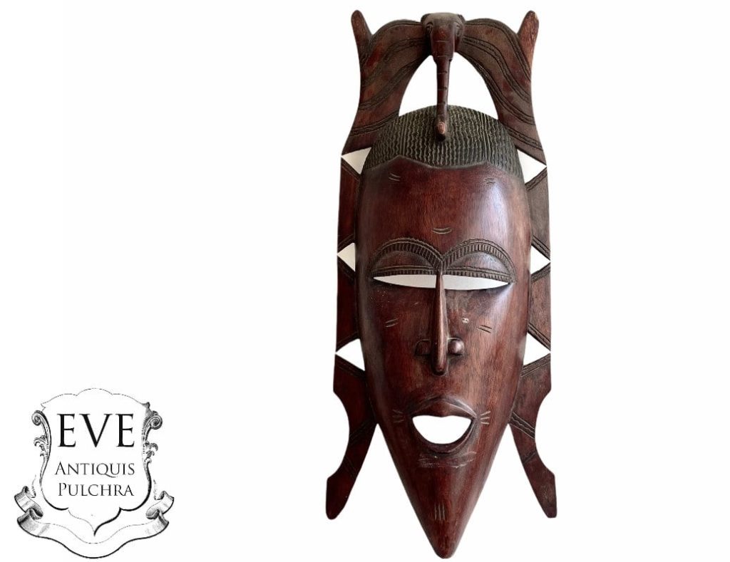 Vintage African Extra Large Wooden Mask Face Hanging Wall Hanging Decor Carved Statue Carving Wood Art c1980-90’s