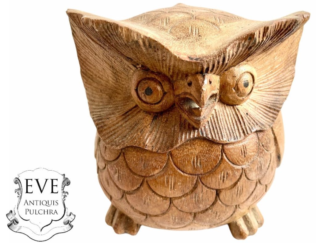 Vintage French Owl Wooden Bird Carving Ornament Figurine Sculpture Statue Display Gift Present Wood c1980-90’s