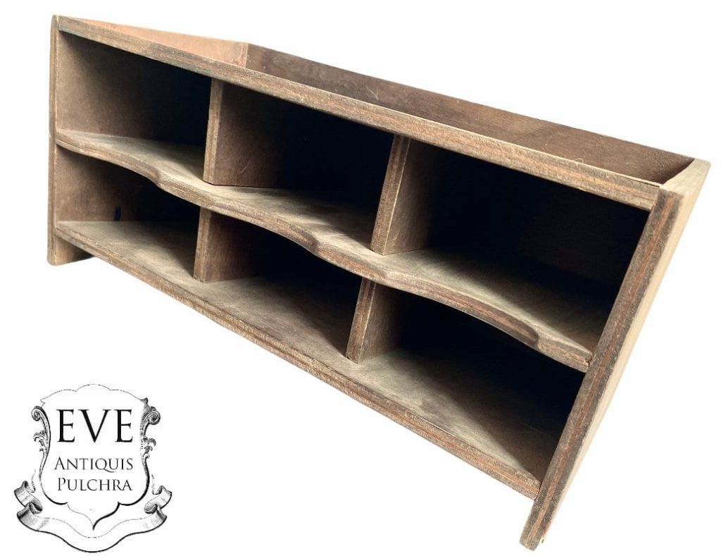Vintage French Wooden Brown Natural Wood Bank Pigeon Hole Card Document Storage Chest Display Cabinet c1960-1970's