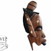Vintage African Face Figurine Mask Statue Primitive Carving Wooden Wood Ornament Decorative Wall Display c1980-90'sop
