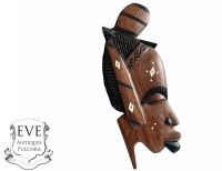 Vintage African Face Figurine Mask Statue Primitive Carving Wooden Wood Ornament Decorative Wall Display c1980-90'sop