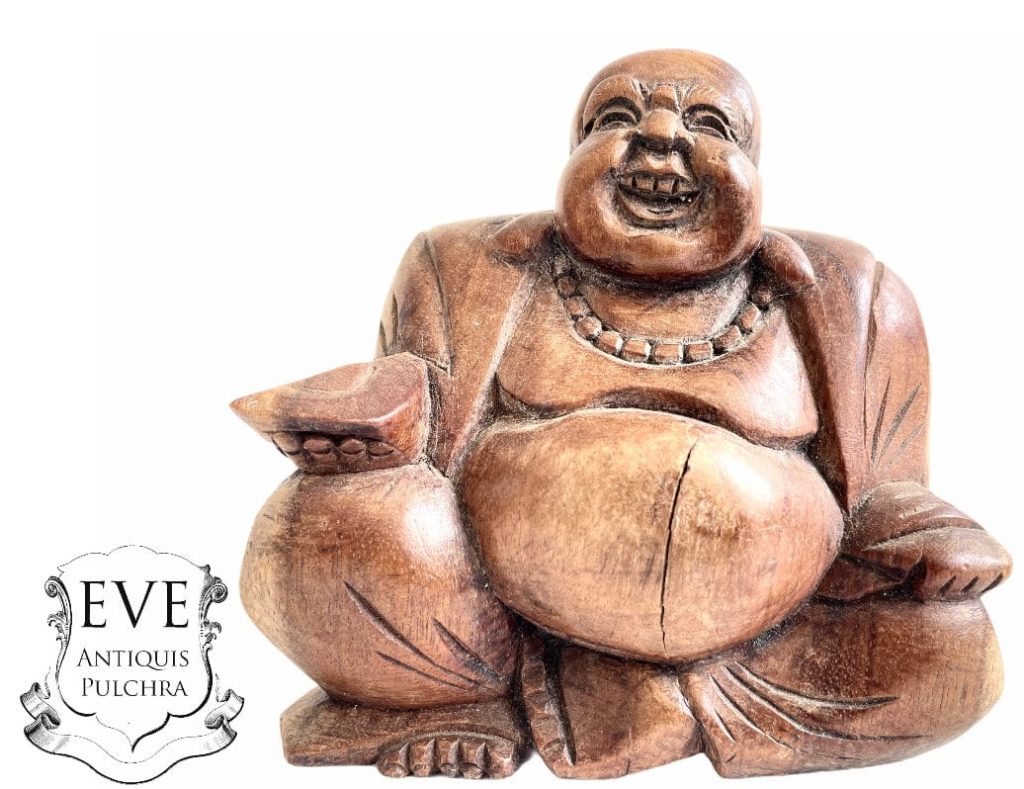 Vintage Thai Smiling Melon Buddha Meditating Yogi Yoga Asian Wood Carving Altar Piece Meditation Peace c1970-80’s
