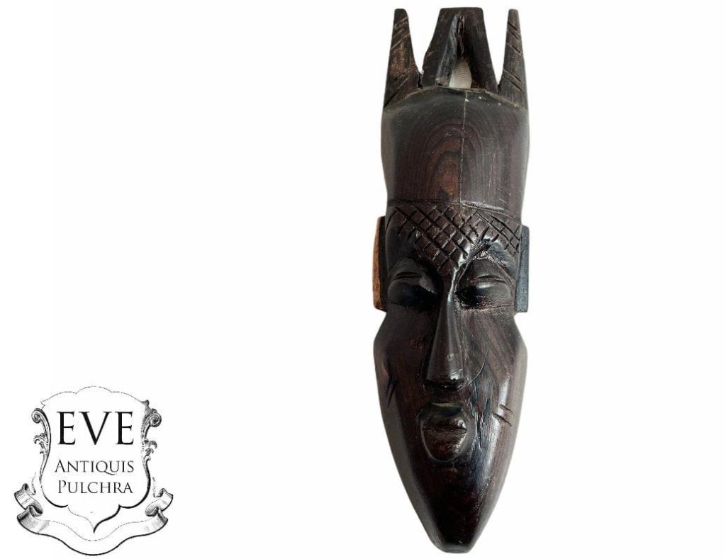 Vintage African Face Figurine Mask Small Statue Primitive Carving Wooden Wood Ornament Decorative Wall Display c1970-80’s