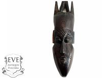 Vintage African Face Figurine Mask Small Statue Primitive Carving Wooden Wood Ornament Decorative Wall Display c1970-80's
