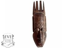 Vintage African Face Figurine Mask Small Statue Primitive Carving Wooden Wood Ornament Decorative Wall Display c1970-80's