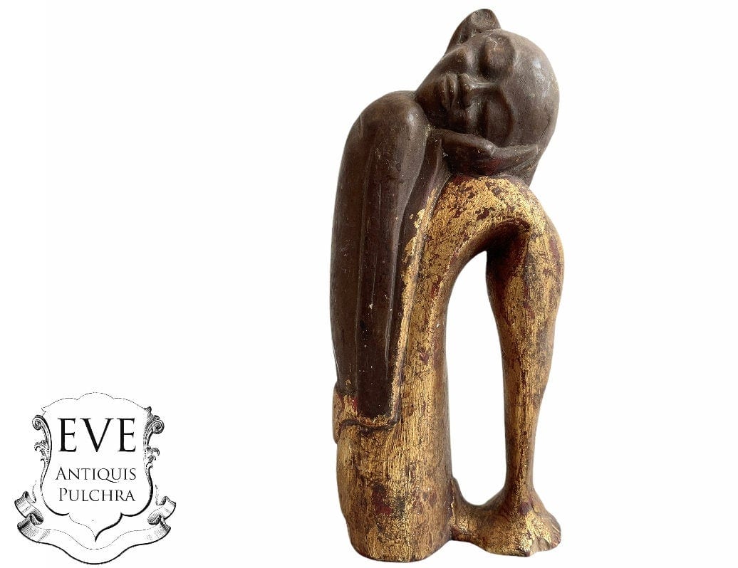 Vintage Vietnamese Sleeping Man Wooden Ornament Display Asian Wood Wooden Ornament Figurine Brown Gold circa 1970-80’s Vintage Vietnamese Sleeping Man Wooden Ornament Display Asian Wood Wooden Ornament Figurine Brown Gold circa 1970-80's