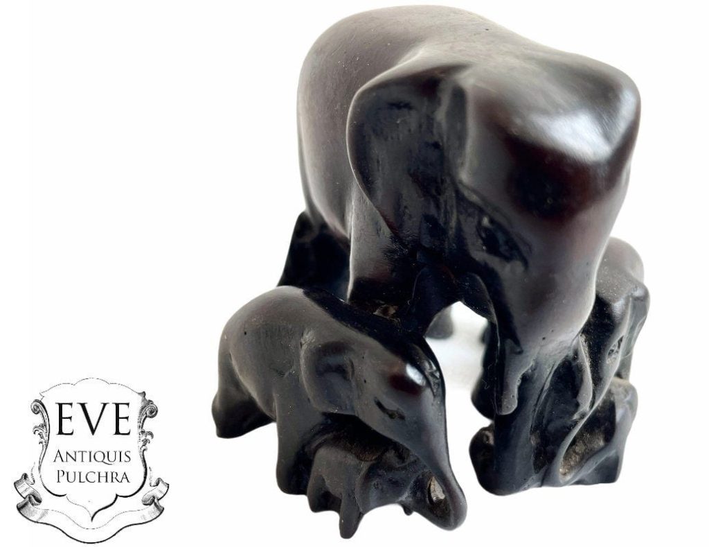 Vintage Asian Elephant Family Small Ornament Decor Display Statue Figurine Resin Figurine Gift Present Animal circa 1990’s