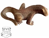 Vintage Indonesian Asian Lizard Wood Wooden Decorative Ornament Figurine Decorative Sculpture Carving Iguana Komodo c1980's