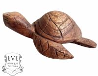 Vintage Indonesian Asian Sea Turtle Wood Wooden Decorative Ornament Figurine Decorative Sculpture Carving c1980's