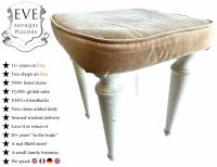 Vintage French Cushioned Stool Beige Cushion Padded Bench Piano Wooden Wood Chair Seat Side Prop Display c1980's