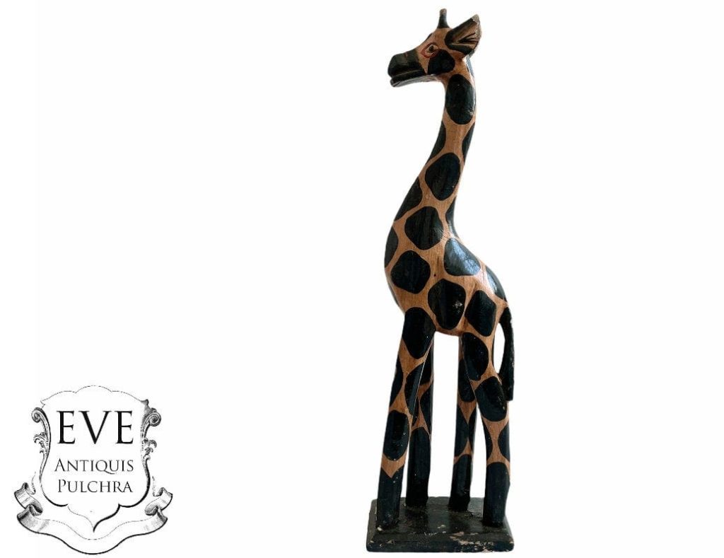 Vintage African Giraffe Small Carving Ornament Statue Wooden Wood Tall Display Decor Animal Africa circa 1970-80's