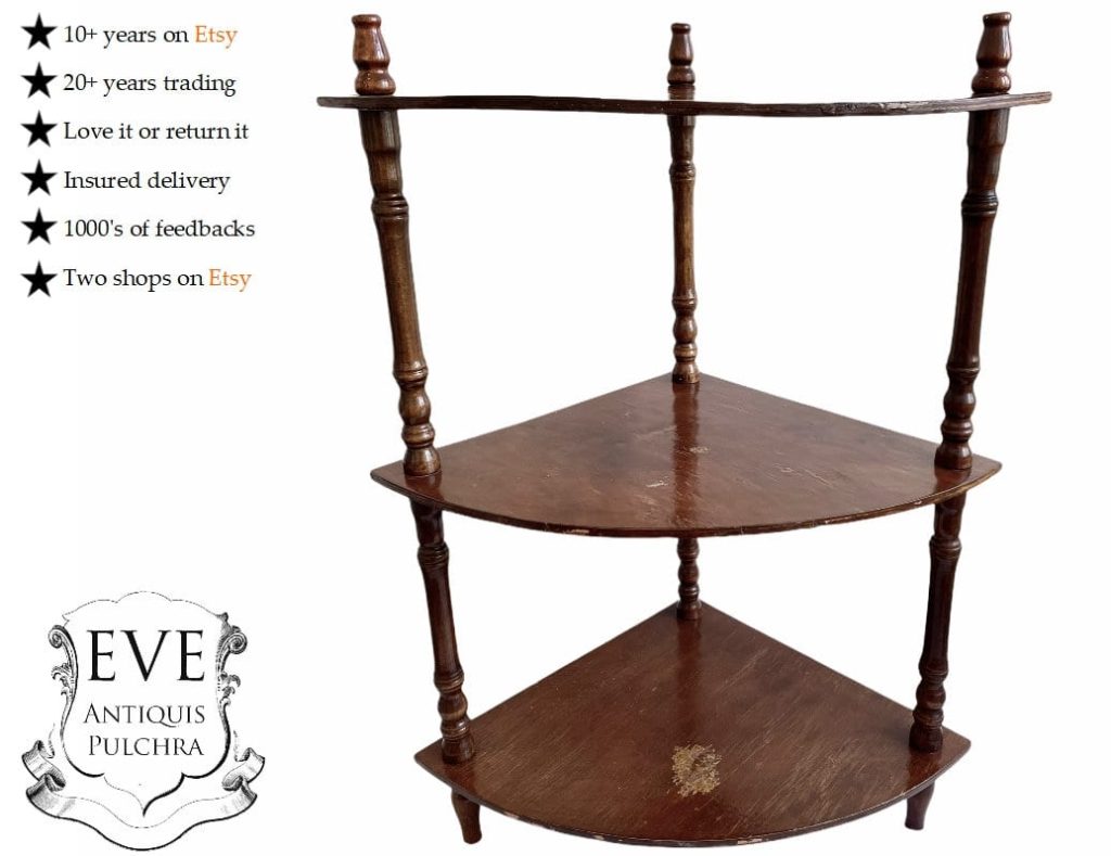 Vintage French Wood Wooden Dark Brown Natural Wood Corner Shelf Shelving Wall Stand Display Plinth Prop circa 1960-1970's