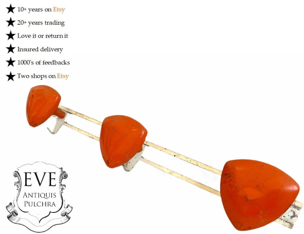 Vintage French Metal White Orange Knob Hook Coat Hanger Decor Display Hallway Cloakroom Industrial c1960-70's