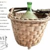 Vintage French Wine Bottle With Original Basket Mid Century Green Glass Vineyard Wide Container Flask Decanter c1950-50's