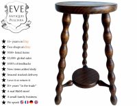 Vintage French Medium Height Wooden Stool Stand Dark Brown Wood Flower Pot Plant Ornament Double Display Bobbin c1960-70's