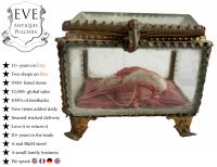 Antique French Gilded Brass Jewellery Jewelry Trinket Box Ring Silk Cushioned Dressing Table Wedding Romantic Gift c1880's