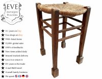Vintage French Worn Wicker Stool Wooden Woven Bench Seat Footrest Foot Rest Small Table Stand Display circa 1960-70's