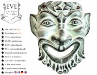 Vintage Greek Satyr Devil Grey Green Clay Face Mask Wall Hanging Decor Display Prop Design circa 1990's