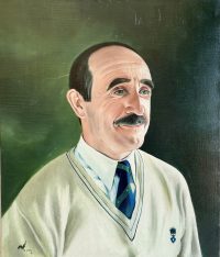 Vintage French Pierre Houget Oil Portrait Painting On Canvas On Wooden Frame Le Coq Portrait Signed circa 1970-80's