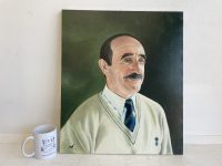 Alternative view of Vintage French Pierre Houget Oil Portrait Painting On Canvas On Wooden Frame Le Coq Portrait Signed circa 1970-80's