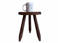 Alternative view of Vintage French Hexagonal Hexagon Stool Wooden Medium Simple Varnished Chair Stand Display Rest Plinth Seating Prop c1970's