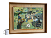 Alternative view of Vintage French Picasso Study Village Skyline Church Trees Tree Woodland Field Acrylic Painting On Board Signed circa 1977