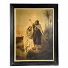 Antique French Framed John Baptism Christ Religious Church Chapel Catholic Nunnery Monastery Print Wooden Frame c1910's