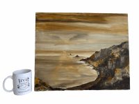Alternative view of Vintage French Coastal Headland Painting Acrylic Skyline Bushes Coast Field Scenic Path On Canvas Rugged circa 1970's