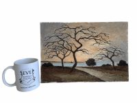 Alternative view of Vintage French Coastal Mont St Michel Painting Acrylic Skyline Bushes Coast Field On Hardboard Winter Tree circa 1980's