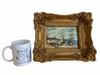 Alternative view of Vintage French Sailing Boats Harbour Restored Williams Gold Framed Oil Painting On Board Signed JE Blanche circa 1860's