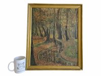 Alternative view of Vintage French Forest Stream Path Autumn Painting Oil Forest Trees Woodland On Hardboard Normandy S16 VAP circa 1940-50's