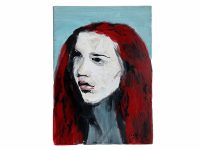 Vintage French J Mardel Red Haired Girl Oil Portrait Painting On Canvas On Wooden Frame Portrait Signed circa 1990's