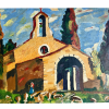 Vintage French Chapelle Rurale Saint-Sixte Provence Painting Acrylic On Hardboard Chapel Church South Of France c1970-80's