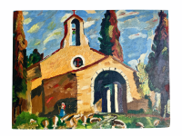 Vintage French Chapelle Rurale Saint-Sixte Provence Painting Acrylic On Hardboard Chapel Church South Of France c1970-80's