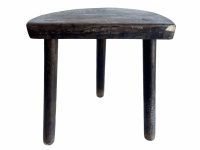 Vintage French Simple Stool Chair Seat Wooden Wood Milking Kitchen Table Farm D Shaped Seat Plant Rest Stand Plinth c1970's