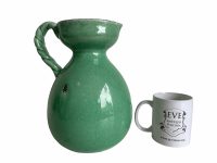 Vintage French Carafe Green Aged Ceramic Pot Vase Water Jug Container Storage Prop c1990's