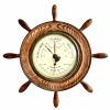 Vintage French Ships Wheel Shaped Metal Wood Barometer Barometre Weather Forecasting Instrument Hanging Wall c1970-80's