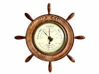 Vintage French Ships Wheel Shaped Metal Wood Barometer Barometre Weather Forecasting Instrument Hanging Wall c1970-80's