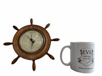 Alternative view of Vintage French Ships Wheel Shaped Metal Wood Barometer Barometre Weather Forecasting Instrument Hanging Wall c1970-80's