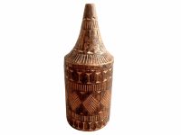 Vintage African Pot Box Wooden Wood Lidded Primitive Sculpture Carving Tribal Storage Container Bottle Food c1970-80's