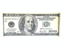 Vintage French 100 Dollar Bill USA US The United States Of America Currency Large Canvas Print Wooden Frame circa 1980-90's