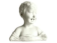 Vintage French Young Smiling Girl Or Boy Plaster Bust Head Large Ornament Figurine Display Gift Repaired Damaged c1920-30's