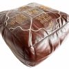 Vintage Moroccan Pouffe Leather Cover Stool Brown Cushion Padded Bench Chair Footrest Seat Side Prop Display c1970-80's