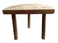 Vintage French Wooden Wood Milking Stool Chair Seat Kitchen Table Farm D Shaped Seat Plant Rest Stand Plinth c1970-80's