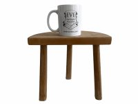 Alternative view of Vintage French Wooden Wood Milking Stool Chair Seat Kitchen Table Farm D Shaped Seat Plant Rest Stand Plinth c1970-80's