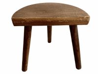 Vintage French Wooden Wood Milking Stool Chair Seat Kitchen Table Farm D Shaped Seat Plant Rest Stand Plinth c1970-80's