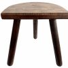 Vintage French Wooden Wood Milking Stool Chair Seat Kitchen Table Farm D Shaped Seat Plant Rest Stand Plinth c1950-60's
